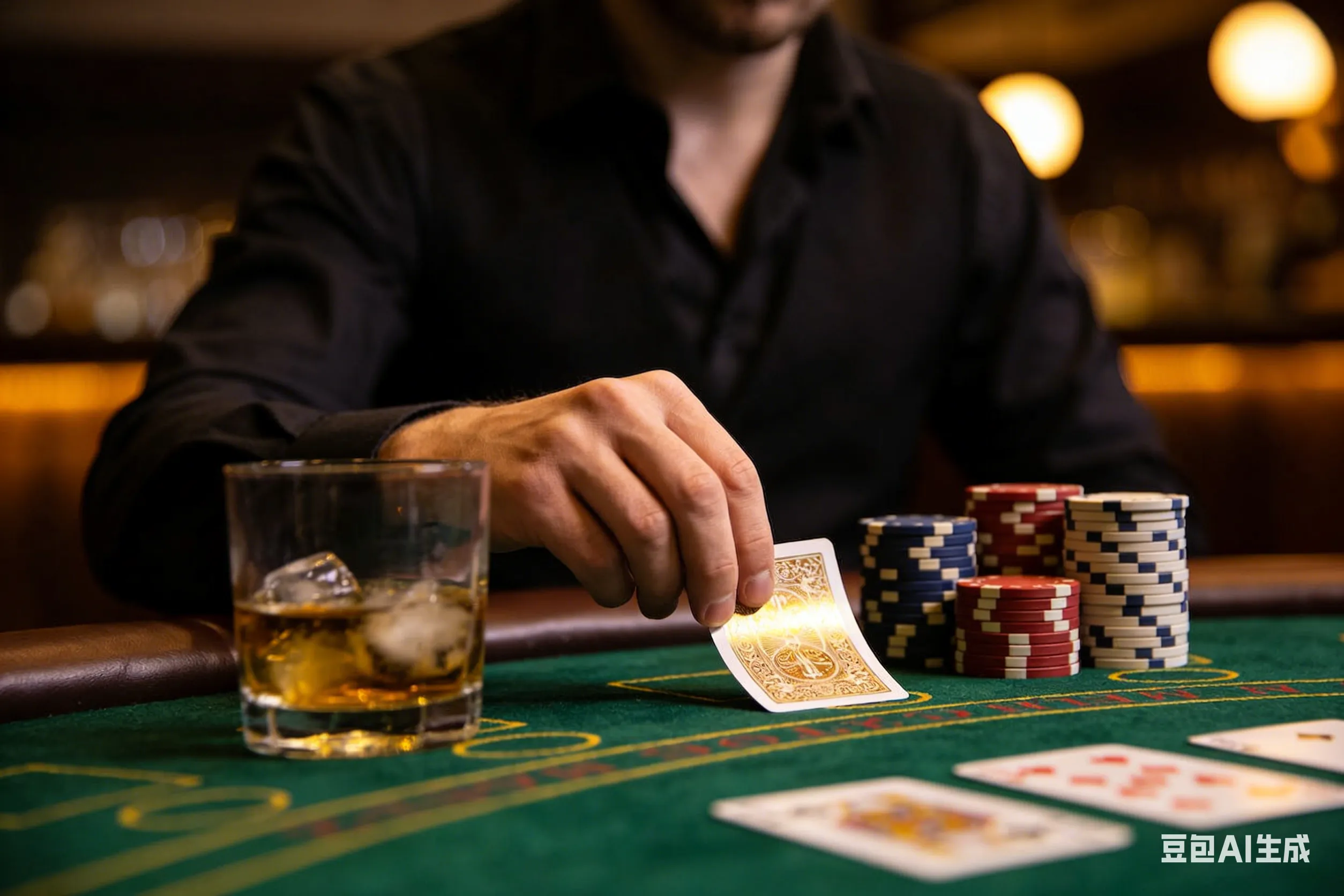 第一人称视角的开元棋牌沉浸式体验,绿色绒布牌桌与高质感筹码,展示沉稳大气的线下赌场氛围。