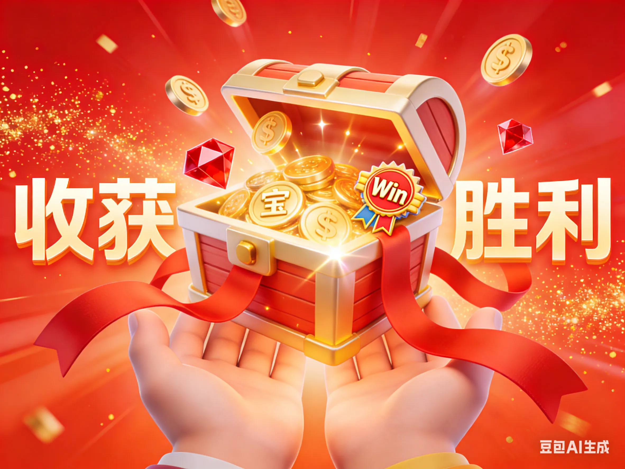 PG电子游戏平台优惠活动宝箱开启,飞出金币与红钻,象征利用平台红利获得棋牌游戏胜利。