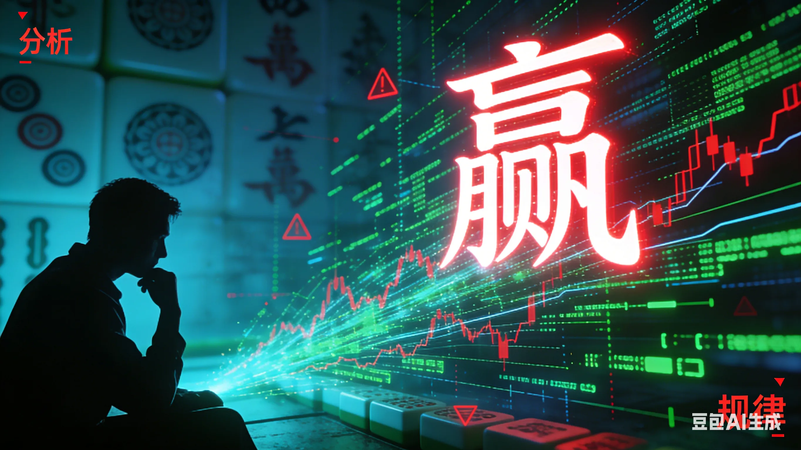 PG电子游戏数据分析概念图,结合K线图与代码流,可视化展示麻将胡了2的爆分前兆信号与赢家策略。