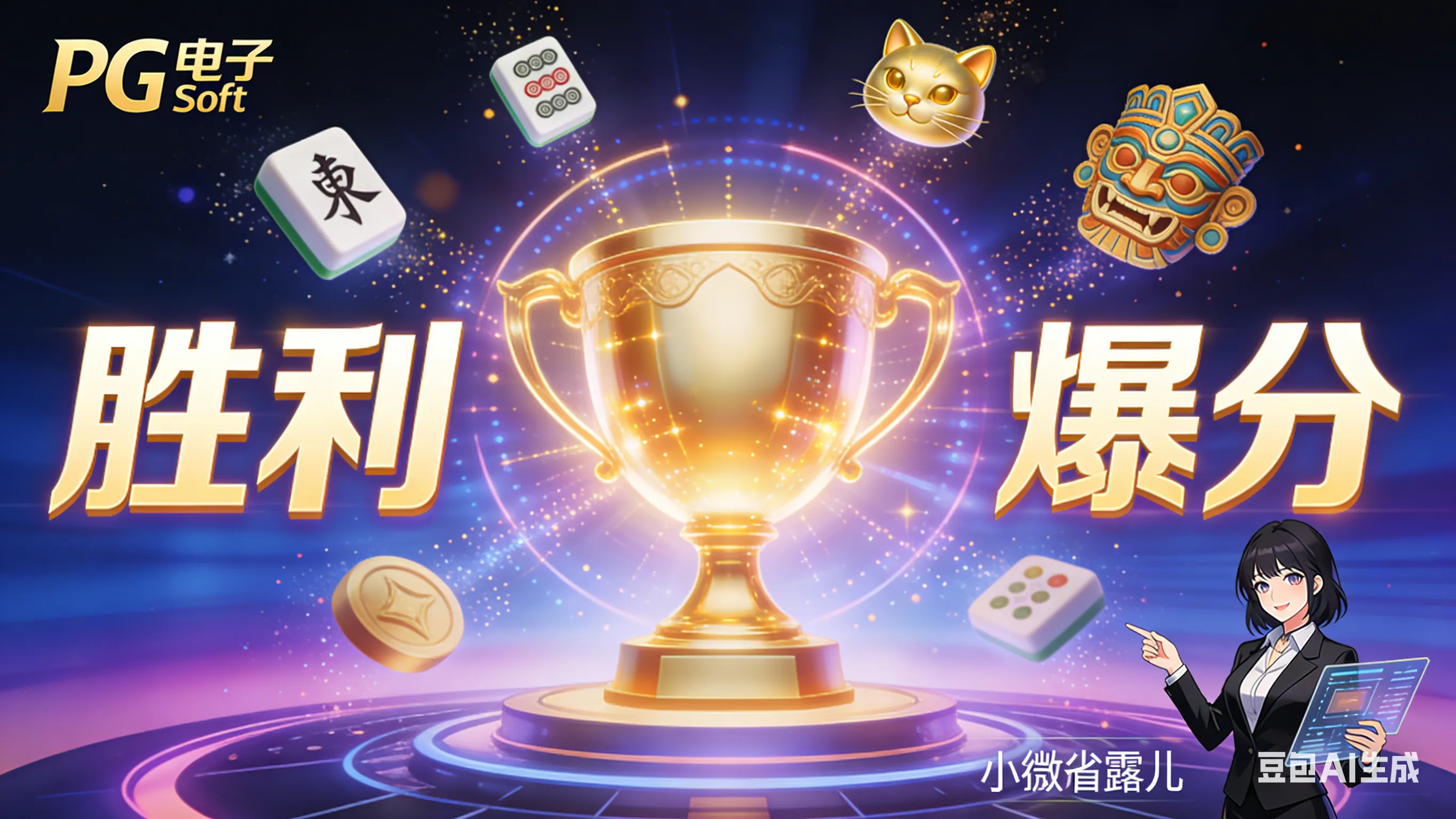 2025年PG电子游戏排行榜封面，展示金色奖杯与PG电子经典元素，由小编露娜推荐的5款高RTP容易爆分游戏。