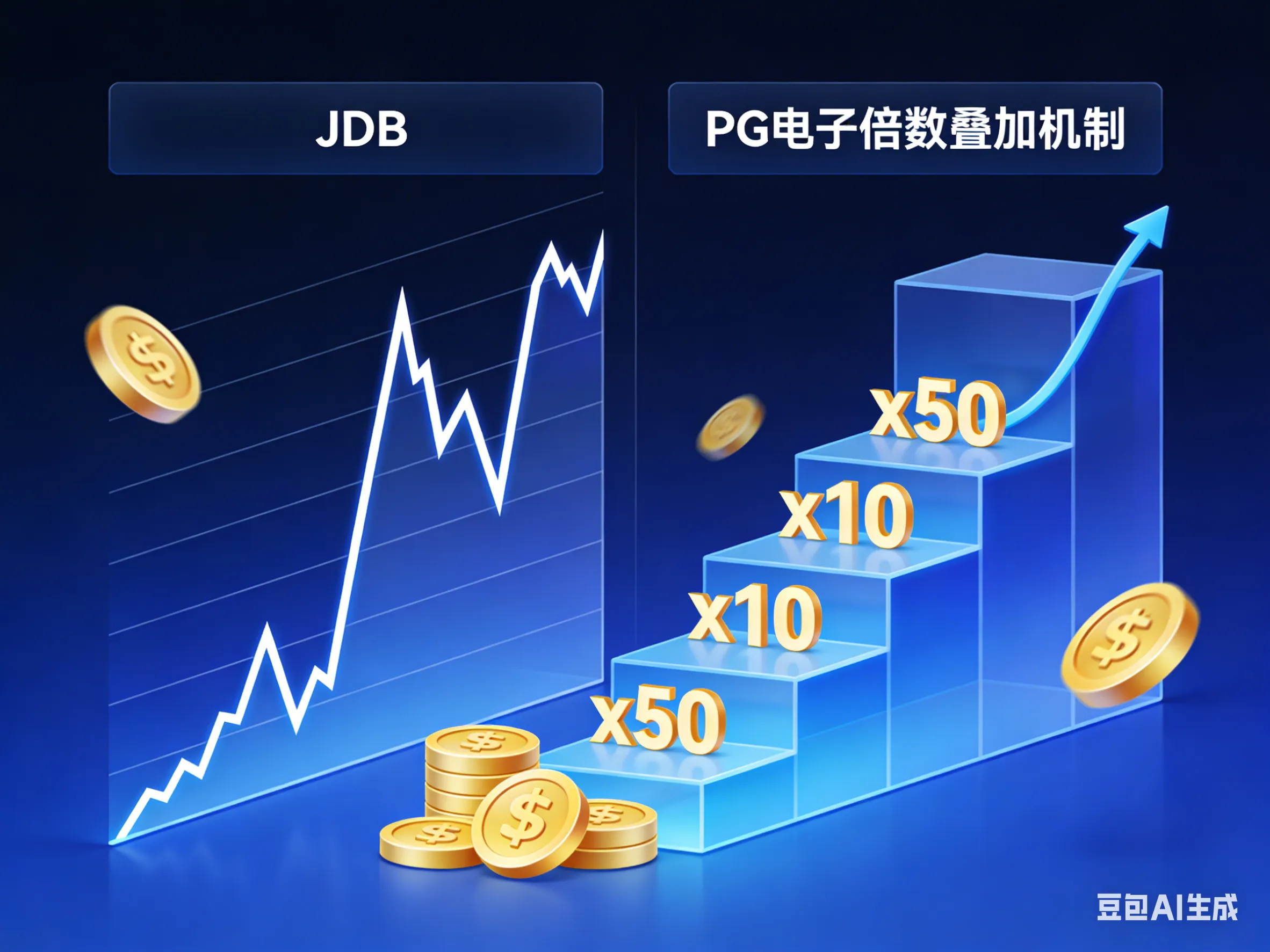 JDB电子与PG电子爆奖底层逻辑可视化数据图表：对比JDB的“长周期高爆发”折线与PG电子的“无限连消倍数叠加”阶梯式算法差异。